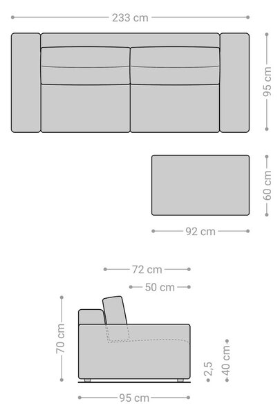 DELIFE Pohovka XL Lanzo 230x95 cm manšestr béžová s taburetem