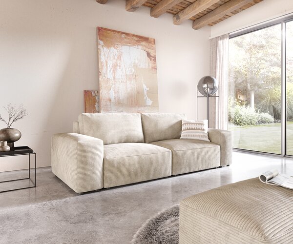DELIFE Pohovka XL Lanzo 230x95 cm manšestr béžová s taburetem