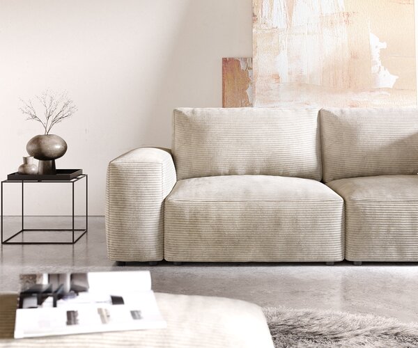DELIFE Pohovka XL Lanzo 230x95 cm manšestr béžová s taburetem