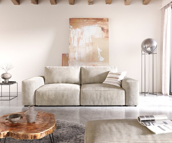 DELIFE Pohovka XL Lanzo 230x95 cm manšestr béžová s taburetem