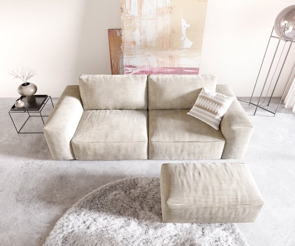 DELIFE Pohovka XL Lanzo 230x95 cm manšestr béžová s taburetem