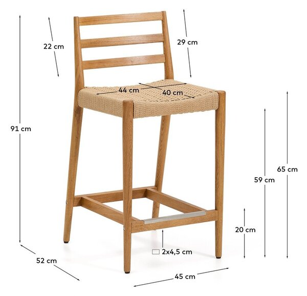 Barová židle z dubového dřeva v přírodní barvě (výška sedáku 65 cm) Analy – Kave Home