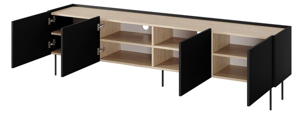 TV stolek Desin 220 cm s kovovými nohami - černý mat / dub nagano