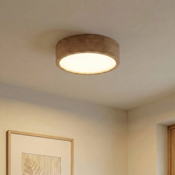 TEMAR LIGHTING Stropní svítidlo Cleo, Ø 38 cm, 3 světla, dubové dřevo, E27, stmívatelný, Světlé dřevo, Obývací pokoj / jídelna, Dřevo, Moderní