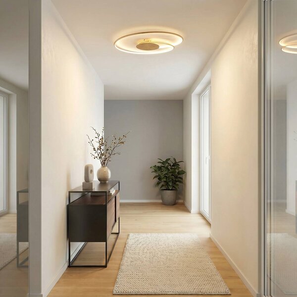 Lindby LED stropní svítidlo Joline, Ø 74 cm, zlatá barva, kov, Mosaz / zlato, Obývací pokoj / jídelna, kov, Moderní