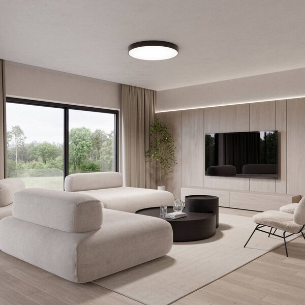 TEMAR LIGHTING Stropní světlo Cleo, skleněný difuzor, černá Ø60cm, stmívatelný, Černá, Obývací pokoj / jídelna, Moderní
