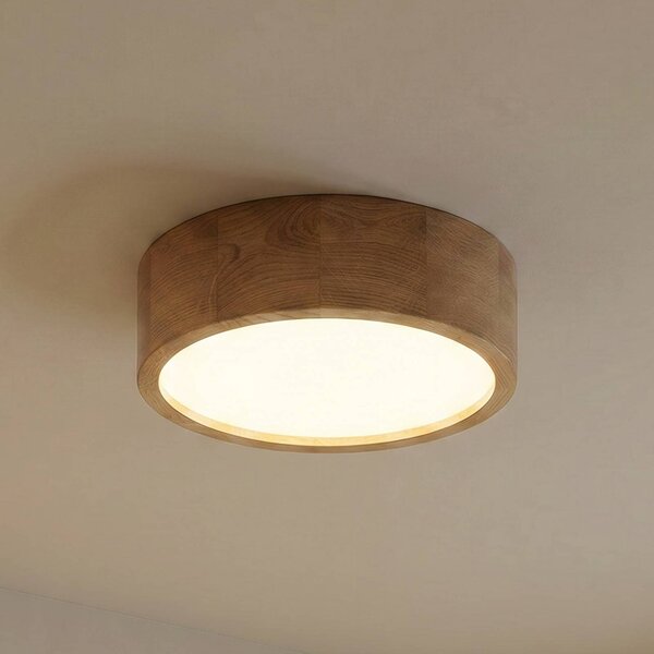 TEMAR LIGHTING Stropní svítidlo Cleo, Ø 28 cm, 2 světla, dubové dřevo, E27, stmívatelný, Světlé dřevo, Obývací pokoj / jídelna, Dřevo, Moderní