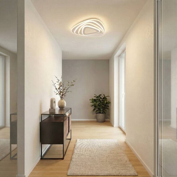 Lindby LED stropní svítidlo Rebeka, 48x49cm, dálkové ovládání, stmívatelný, Bílá / opál, Obývací pokoj / jídelna, kov, Moderní