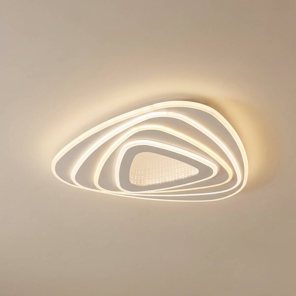 Lindby LED stropní svítidlo Rebeka, 48x49cm, dálkové ovládání, stmívatelný, Bílá / opál, Obývací pokoj / jídelna, kov, Moderní
