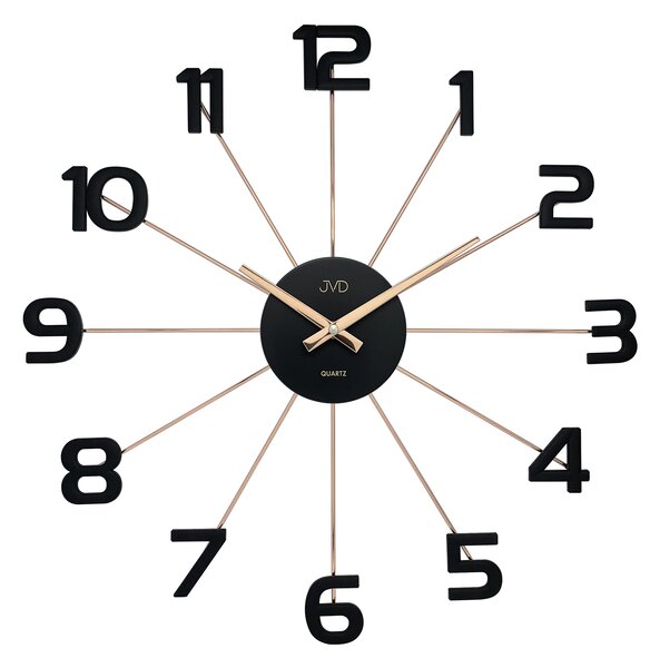 Designové černé rose gold paprskovité kovové hodiny JVD HT072.3 s číslicemi (POŠTOVNÉ ZDARMA!!)