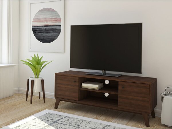 Hnědý TV stolek v dekoru ořechu 140x53 cm Caitlin – Støraa
