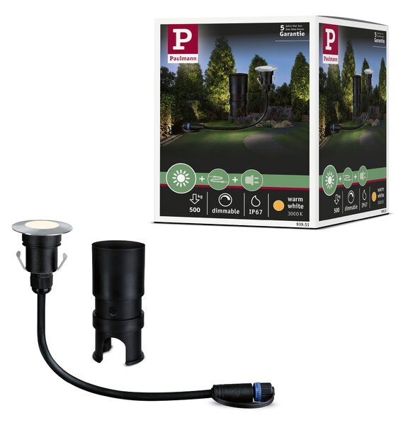 Paulmann 93951 Plug&Shine Mini, zápustné svítidlo do exteriéru 1x2,5W LED 3000K stmívatelné, stříbrná, IP65
