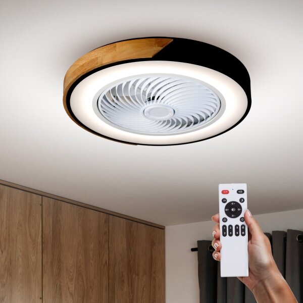 Brilagi-LED Stmív. svítidlo s ventilátorem LED/30W/230V 3000-6500K černá/dub +DO