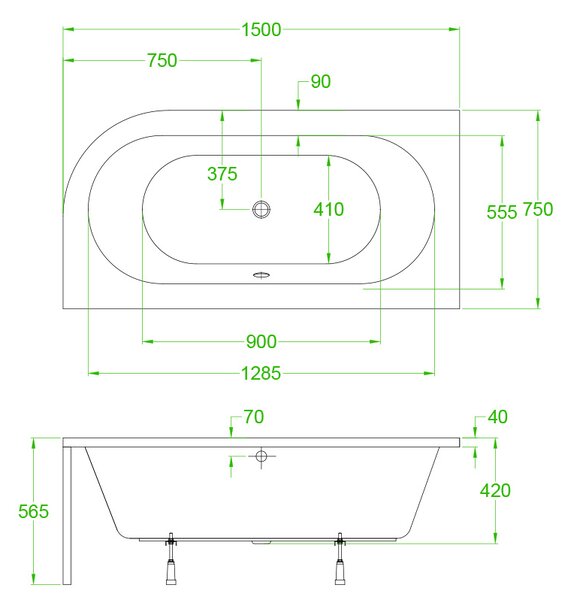 BPS-koupelny Akrylátová asymetrická vana s krycím panelem EBI 150L P WH 150x75 cm LEVÁ, bílá