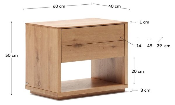 Noční stolek v dekoru dubu v přírodní barvě Alguema – Kave Home
