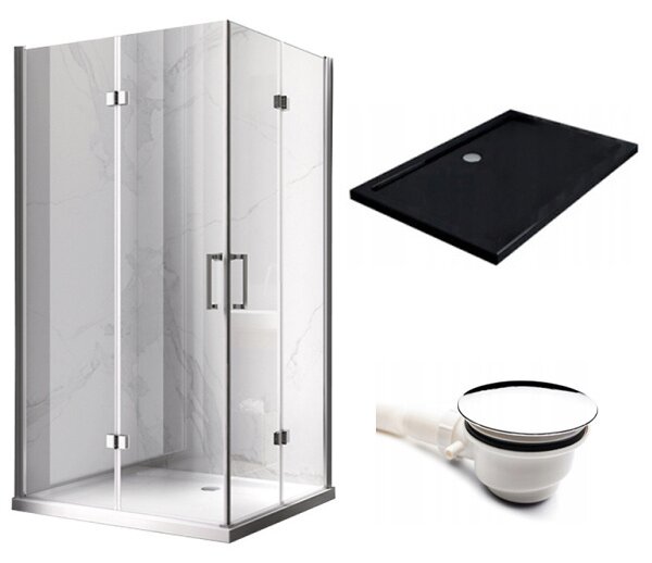 BPS-koupelny Obdélníkový sprchový kout KZ13A 100x90 chrom/transparent + vanička ST04A BL černá