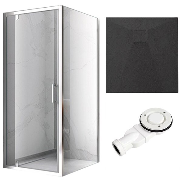 BPS-koupelny Čtvercový sprchový kout KZ04C 90x90 chrom/transparent + vanička RIKO BL černá