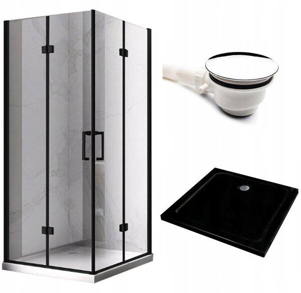 BPS-koupelny Obdélníkový sprchový kout KZ12A BL 90x80 chrom/transparent + vanička ST03E BL černá