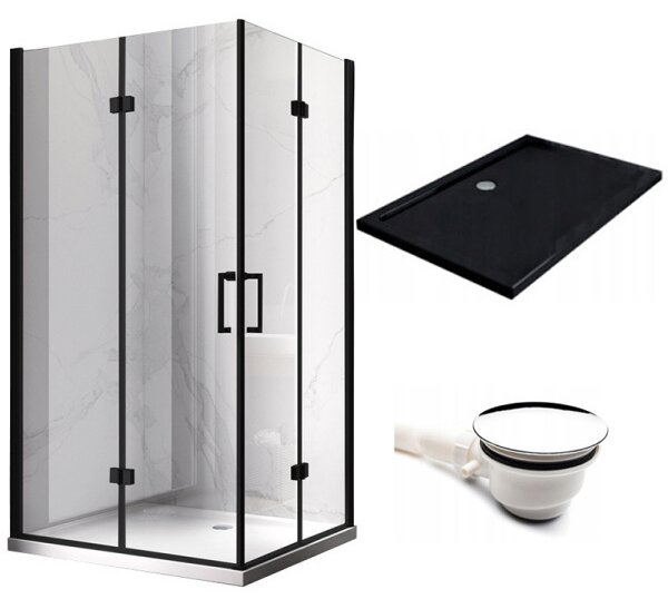 BPS-koupelny Obdélníkový sprchový kout KZ13A BL 100x90 černý/transparent + vanička ST04A BL černá