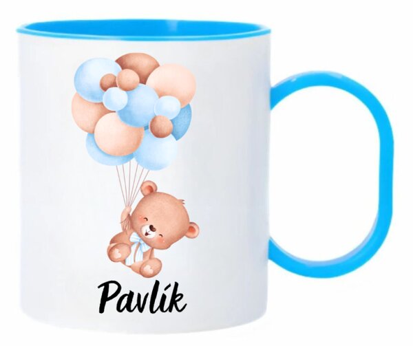 Plastový hrníček Medvídek s balónky kluk