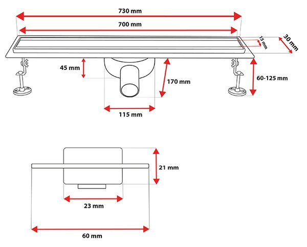 BPS-koupelny Sprchový odtokový žlab DL03 SLIM ST 70 cm, satén