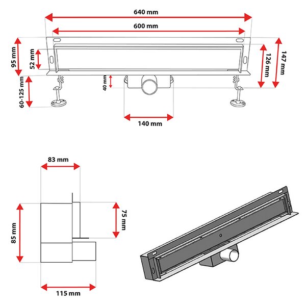 BPS-koupelny Nástěnný odtokový žlab 2in1 DL04 MURAL ST 60 cm, satén