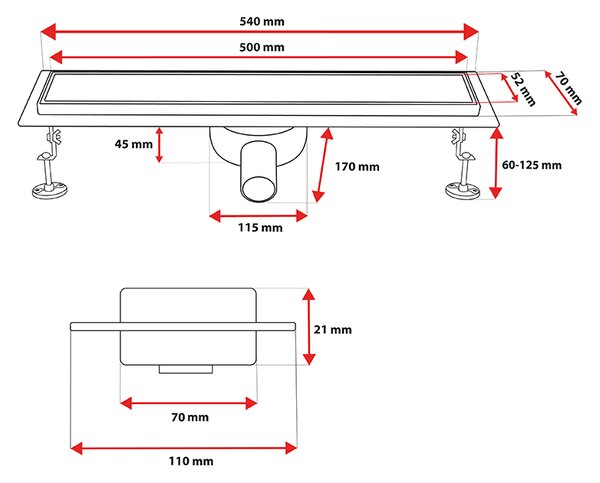 BPS-koupelny Sprchový odtokový žlab 2in1 DL02 360 ST 50 cm, satén