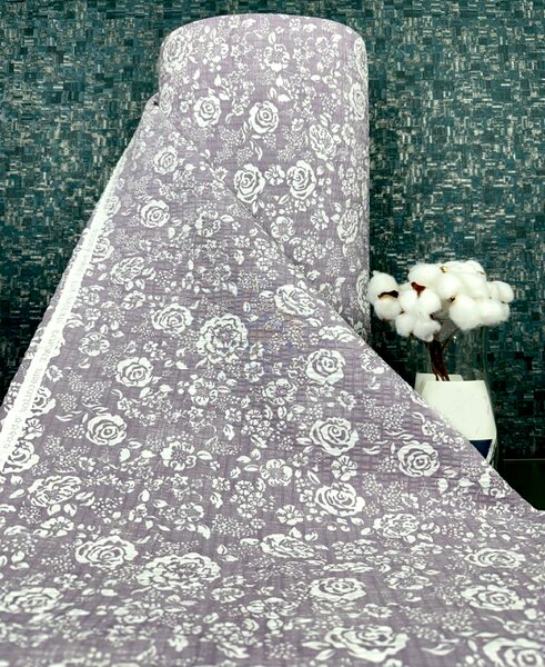 Ervi bavlna-Krep š.240cm - Květy na lilkovém č.26550-10, metráž -