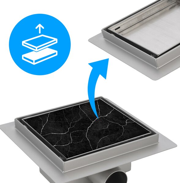 BPS-koupelny Čtvercový sprchový odtokový žlab 2in1 DL06 FIX G1 ST 15x15 cm, satén