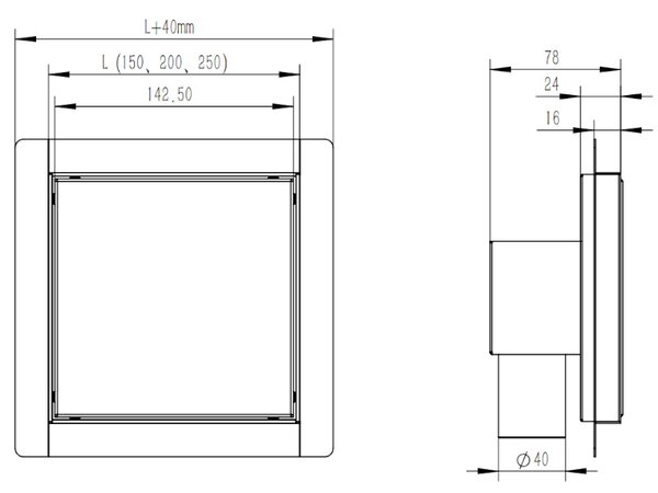 BPS-koupelny Čtvercový sprchový odtokový žlab 2in1 DL06 FIX G1 BL 15x15 cm, černý
