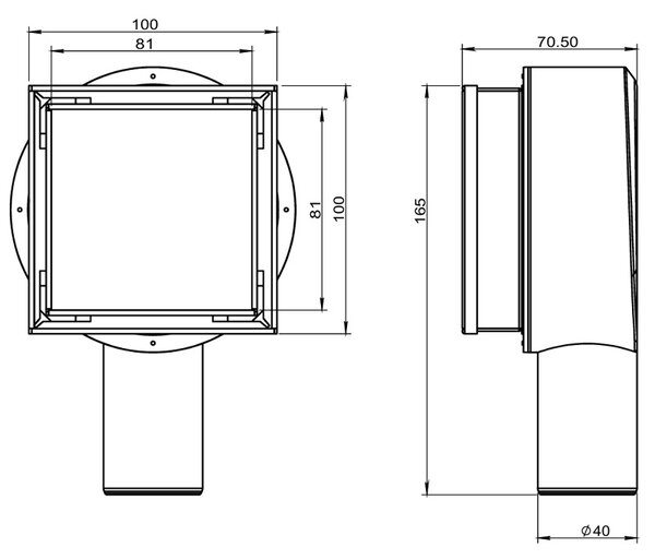 BPS-koupelny Čtvercový sprchový odtokový žlab DL07 360 FIX G1 BL 10x10 cm, černý