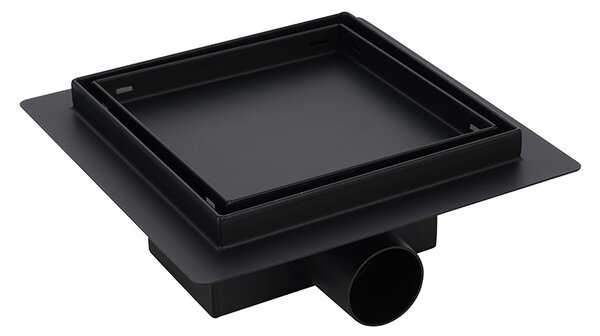 BPS-koupelny Čtvercový sprchový odtokový žlab 2in1 DL06 FIX G1 BL 15x15 cm, černý