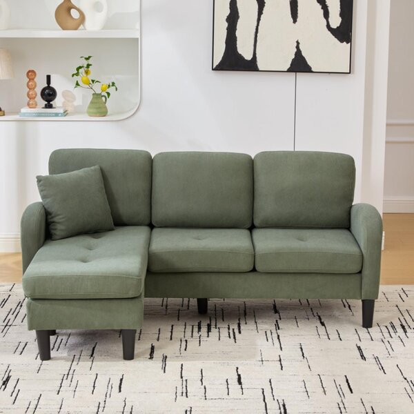 Rohové sedací souprava ve tvaru "L" s odpočívadlem, rozměry 166x118x77 cm, potah z textilie, modulární design, třísedák vhodný do malých prostor, obývacího pokoje a kanceláře