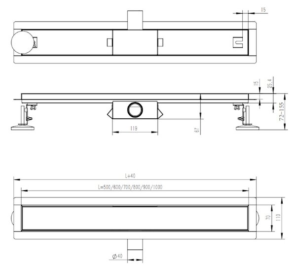 BPS-koupelny Sprchový odtokový žlab DL01 DELTA G4 BL 80 cm, černý