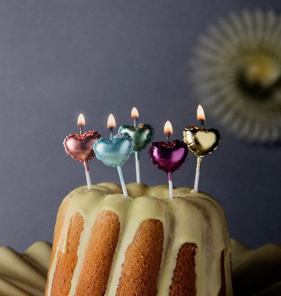 CELEBRATION Sada svíček 3D srdíčka 5 ks
