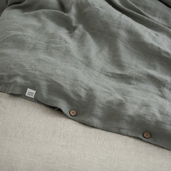 Khaki prodloužené lněné povlečení na dvoulůžko 200x220 cm – Linen Tales