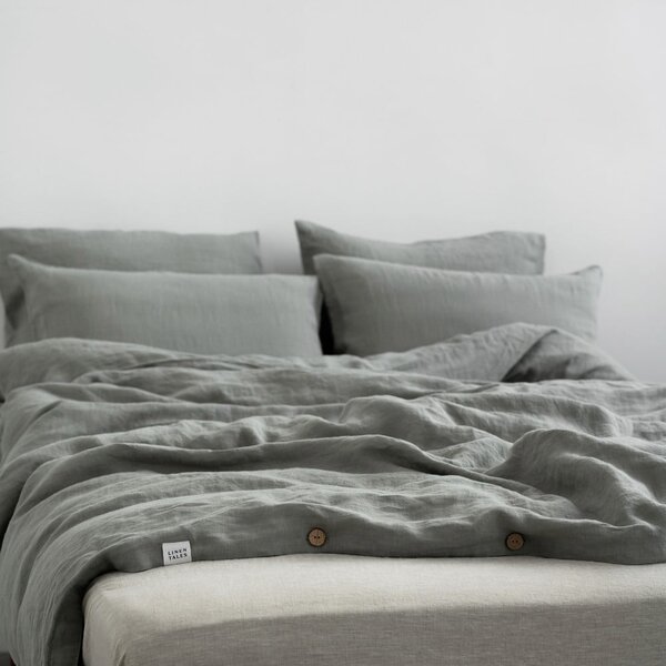 Khaki prodloužené lněné povlečení na dvoulůžko 200x220 cm – Linen Tales