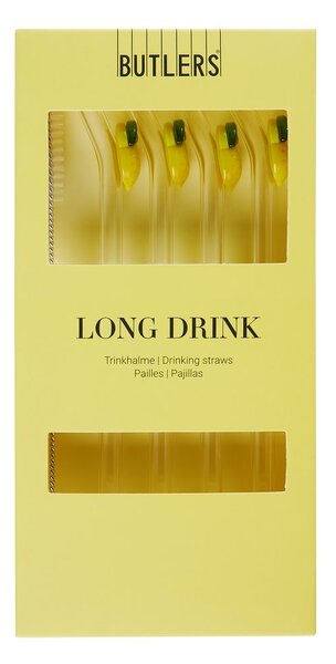 LONG DRINK Skleněná brčka s kartáčkem citrony set 5 ks