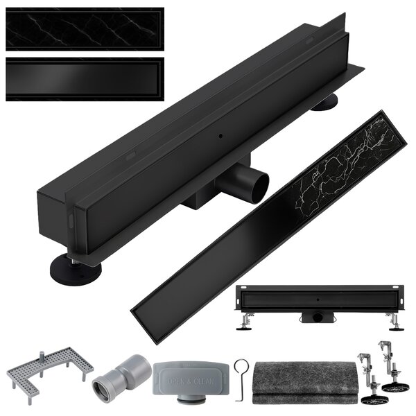 BPS-koupelny Nástěnný odtokový žlab 2in1 DL04 MURAL BL 50 cm, černý