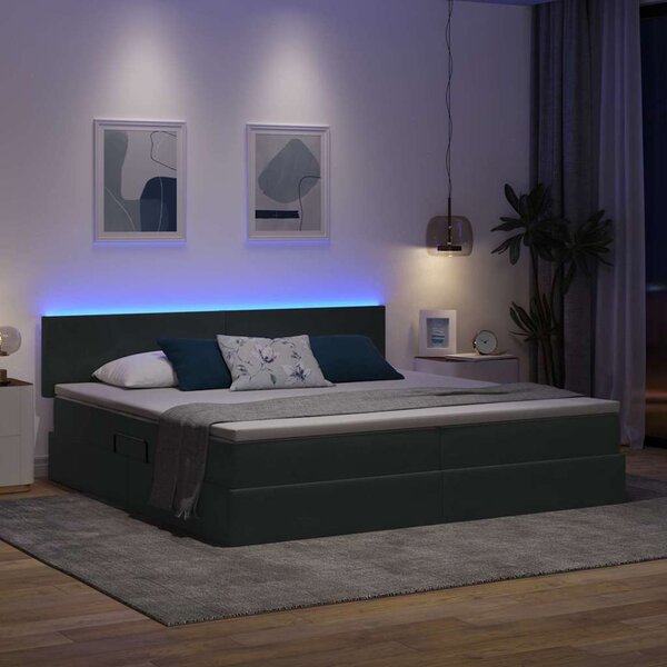 LED postel s úložným prostorem a matrací Tmavě šedá 3371356