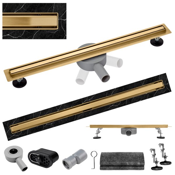 BPS-koupelny Sprchový odtokový žlab DL03 SLIM GL 90 cm, zlatý kartáčovaný