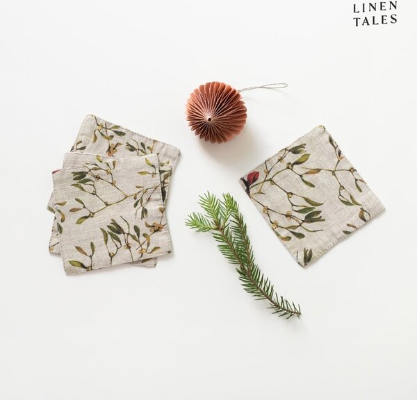 Podtácky s vánočním motivem v přírodní barvě v sadě 4 ks – Linen Tales