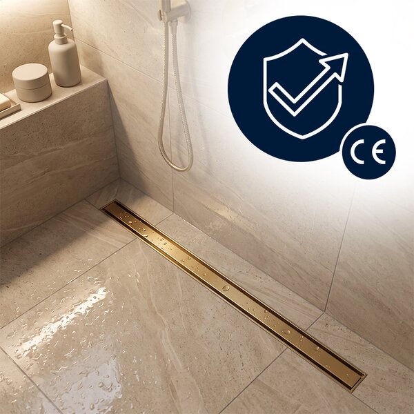 BPS-koupelny Sprchový odtokový žlab DL03 SLIM GL 90 cm, zlatý kartáčovaný