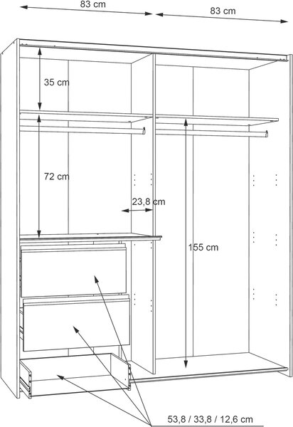 SKŘÍŇ S POSUVNÝMI DVEŘMI, Sonoma dub, 170/200/61 cm Carryhome - Šatní skříně