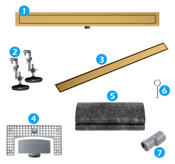 BPS-koupelny Lineární sprchový odtokový žlab 2v1 DL01 FIX G1 GL 50 cm, zlatý