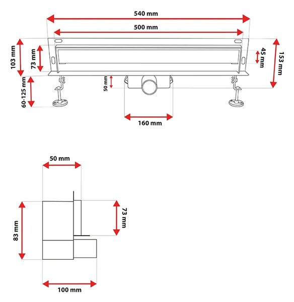 BPS-koupelny Nástěnný odtokový žlab 2in1 DL09 WALL BL 50 cm, černý