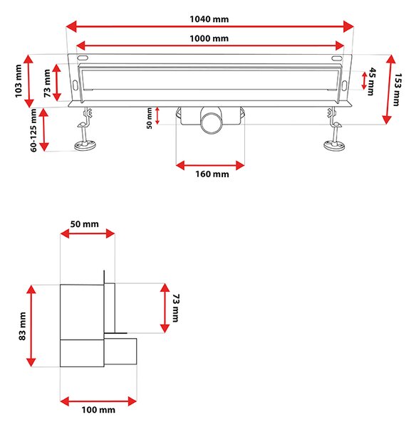 BPS-koupelny Nástěnný odtokový žlab 2in1 DL09 WALL BL 100 cm, černý