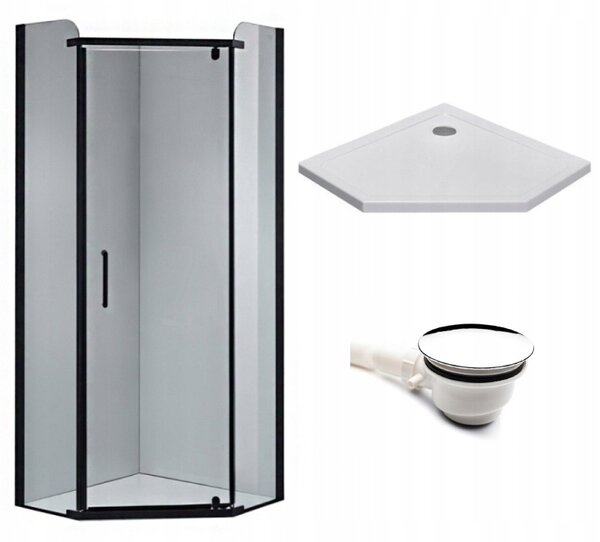 BPS-koupelny Pětiúhelníkový sprchový kout KZ91A BL 80x80 černá/transparent + vanička ST07A WH bílá