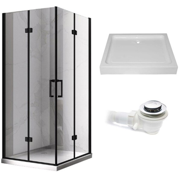 BPS-koupelny Obdélníkový sprchový kout KZ12A BL 90x80 černá/transparent + vanička SXL03B WH bílá