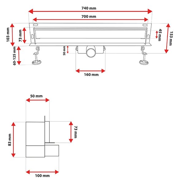 BPS-koupelny Nástěnný odtokový žlab 2in1 DL09 WALL ST 70 cm, satén
